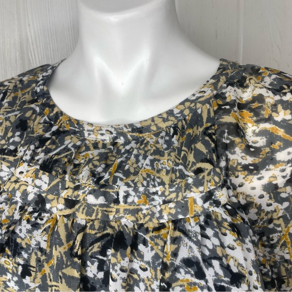Vero Moda Dress Top Large Blouse Ruched Sleeves Black Gray Yellow Bubble Hem - Picture 4 of 10